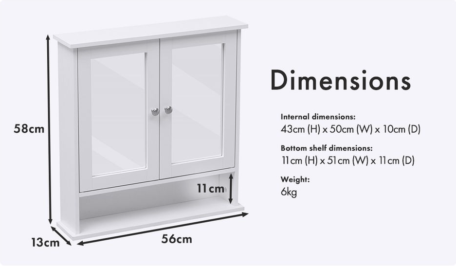 Bathroom Wall Cabinet Storage Cupboard with Mirror Wooden Shelves White (5)