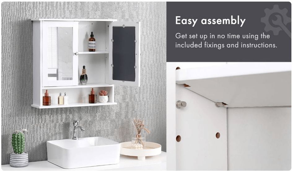 Bathroom Wall Cabinet Storage Cupboard with Mirror Wooden Shelves White (7)
