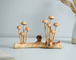 Enoki Mushrooms Wooden Sculpture Nature Statue 1.webp