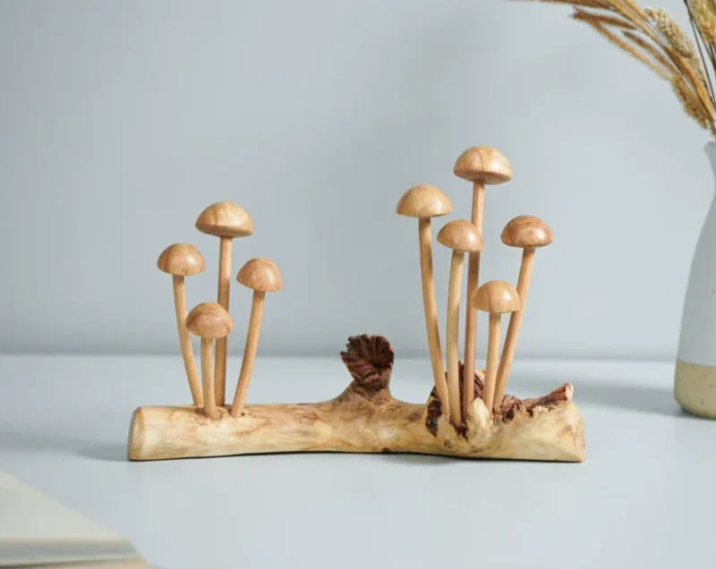 Enoki Mushrooms Wooden Sculpture Nature Statue 1.webp