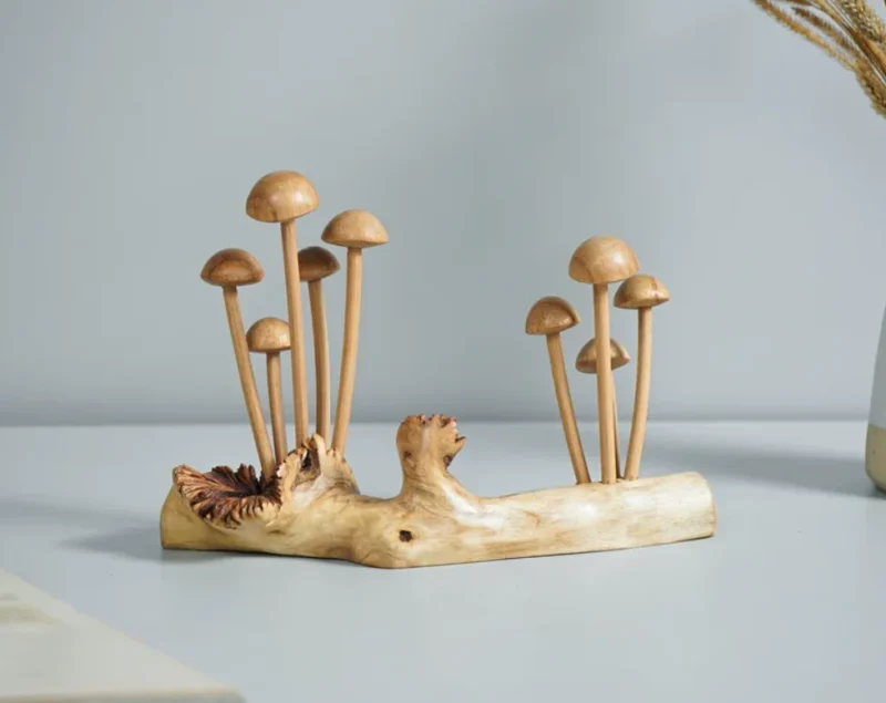 Enoki Mushrooms Wooden Sculpture Nature Statue 2.webp