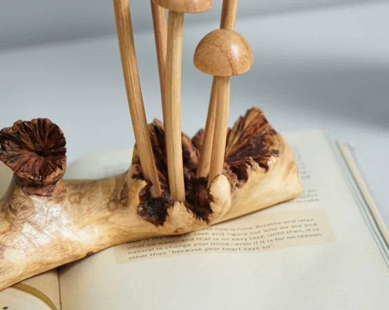 Enoki Mushrooms Wooden Sculpture Nature Statue 3.webp