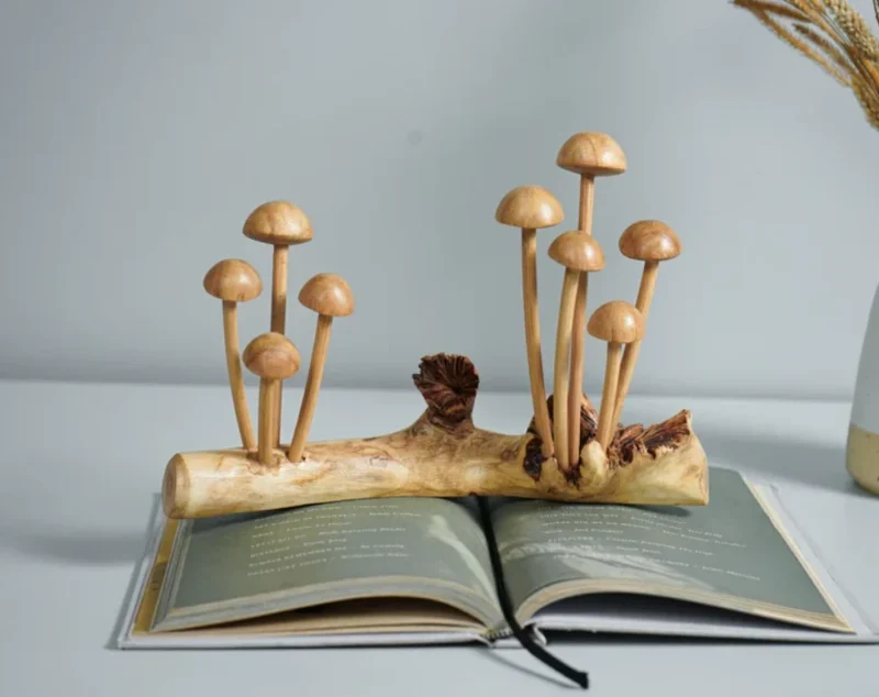 Enoki Mushrooms Wooden Sculpture Nature Statue 5.webp