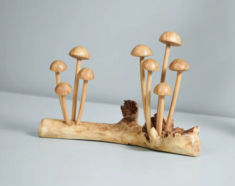 Enoki Mushrooms Wooden Sculpture Nature Statue 6.webp