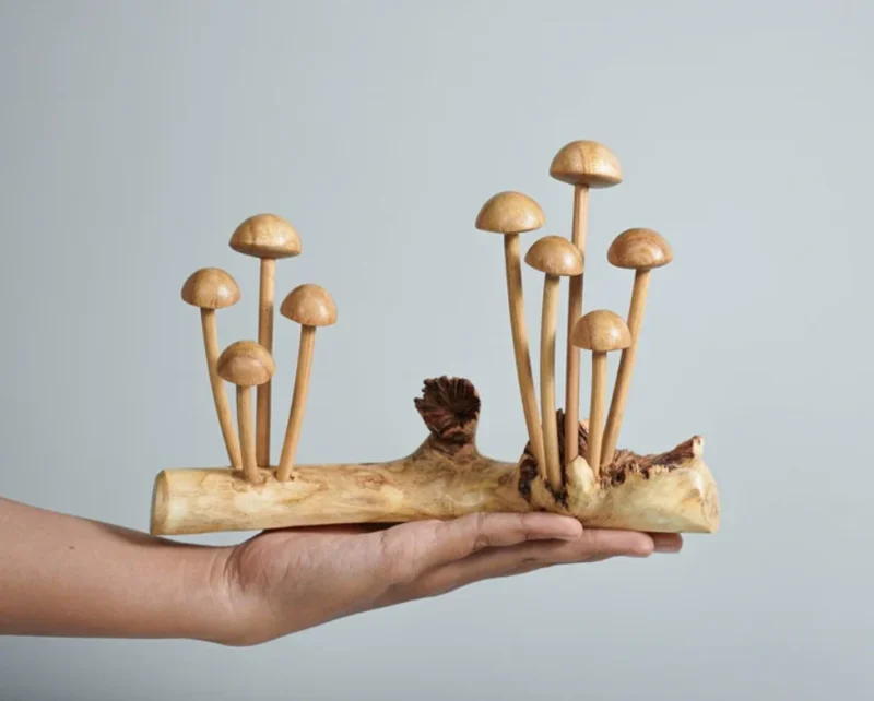 Enoki Mushrooms Wooden Sculpture Nature Statue 7.webp