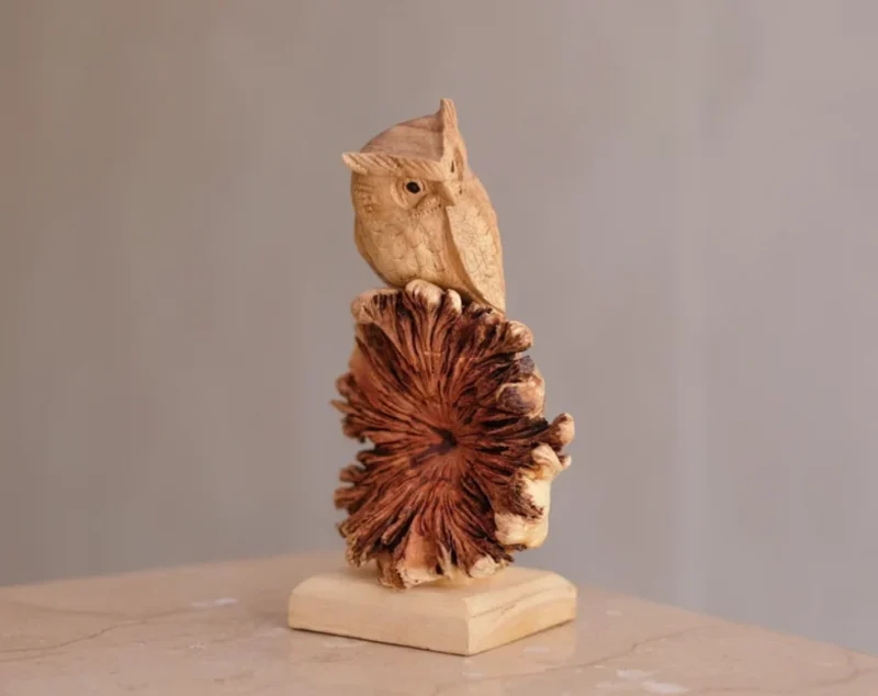 Owl on Tree Wooden Figurine Sculpture Decorative 1.webp