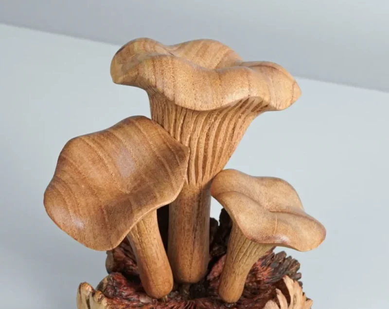 Wooden Chanterelle Mushroom Sculpture 4.webp