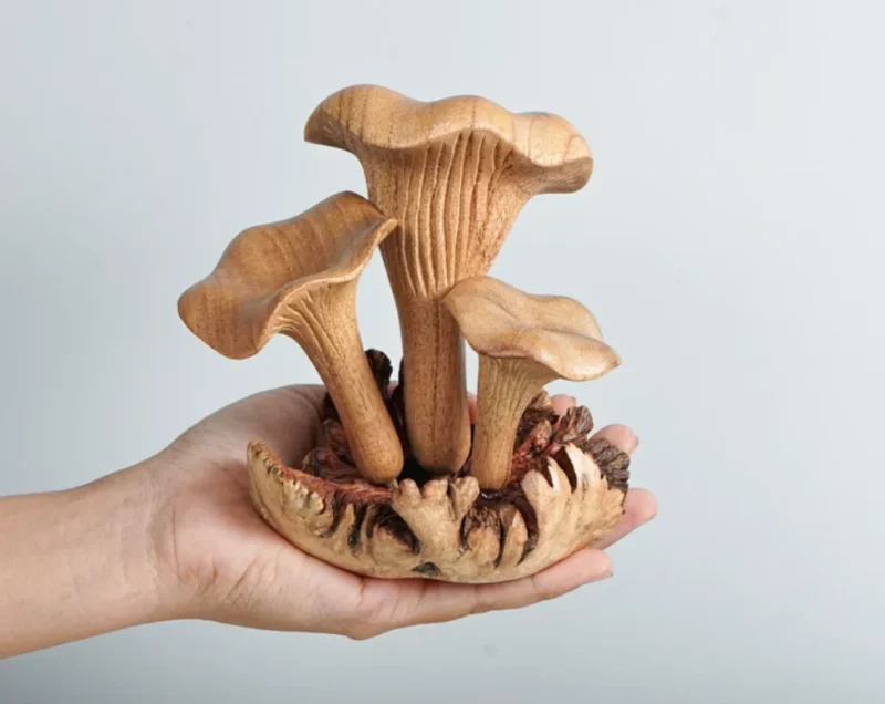 Wooden Chanterelle Mushroom Sculpture 6.webp
