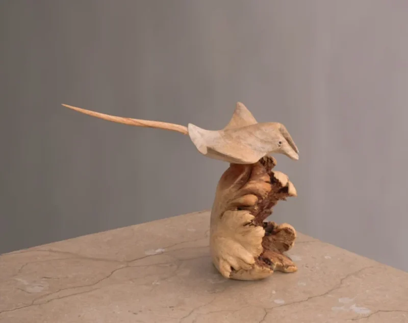 Wooden Manta Ray Figurine Fish Sculpture Art Statue Wood Carving Sea Life 4.webp