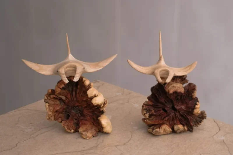 Wooden Manta Ray Figurine Fish Sculpture Art Statue Wood Carving Sea Life 7.webp