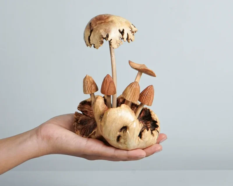 Wooden Mystical Mushroom Figurine Forest Art Personalized Statue 2.webp