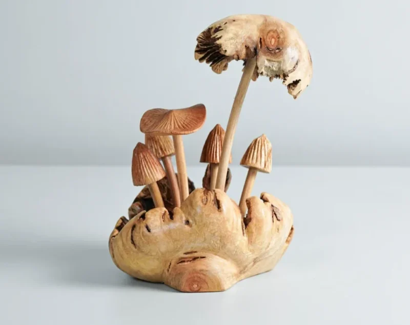 Wooden Mystical Mushroom Figurine Forest Art Personalized Statue 6.webp