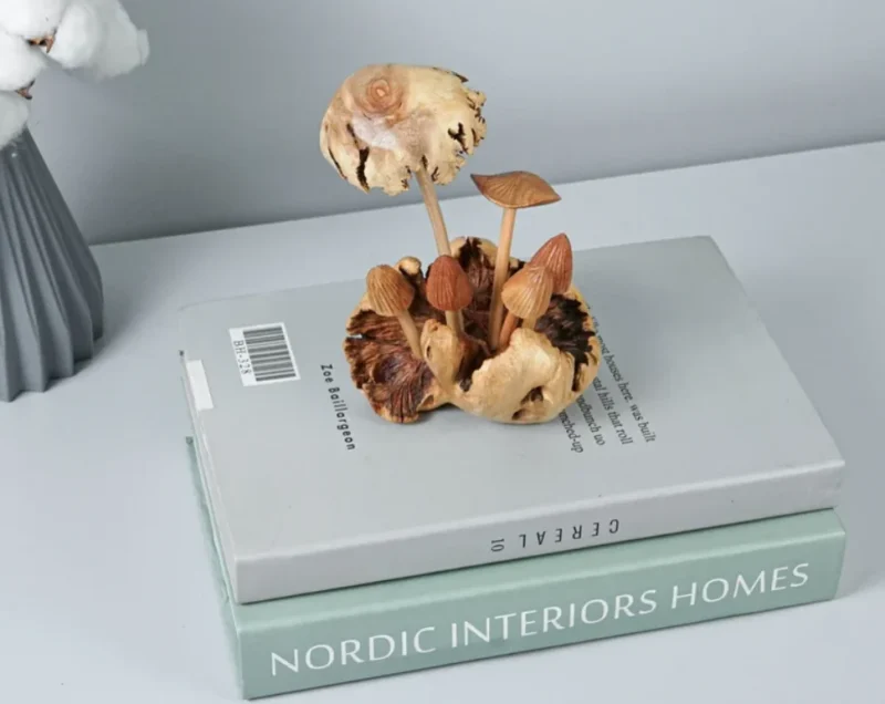 Wooden Mystical Mushroom Figurine Forest Art Personalized Statue 7.webp